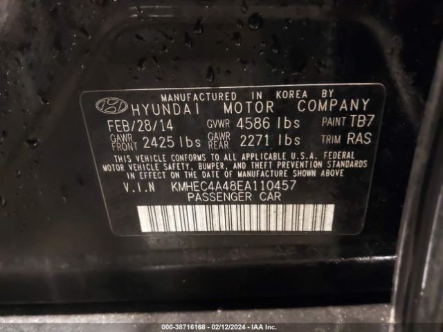 Photo 8 VIN: KMHEC4A48EA110457 - HYUNDAI SONATA 