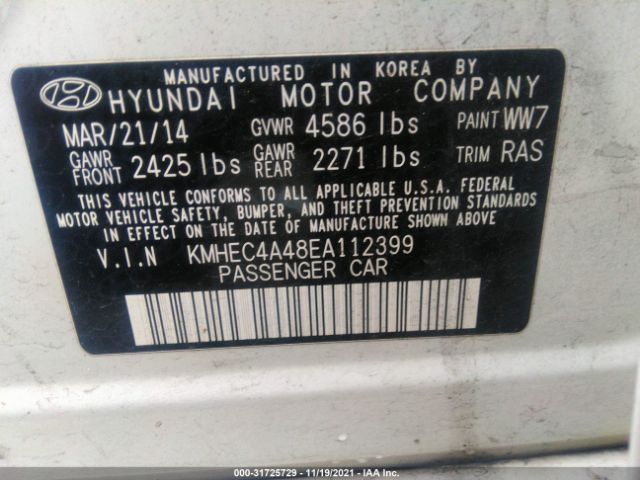 Photo 8 VIN: KMHEC4A48EA112399 - HYUNDAI SONATA HYBRID 