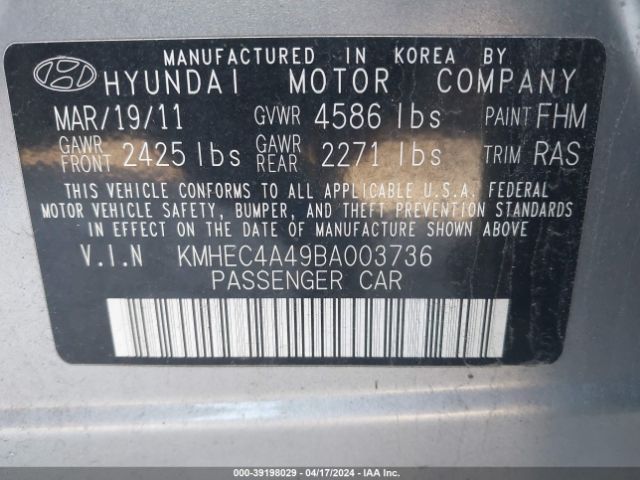 Photo 8 VIN: KMHEC4A49BA003736 - HYUNDAI SONATA HYBRID 