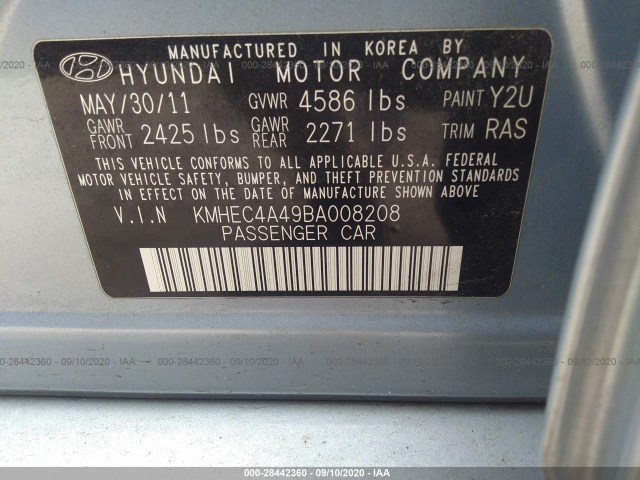 Photo 8 VIN: KMHEC4A49BA008208 - HYUNDAI SONATA 