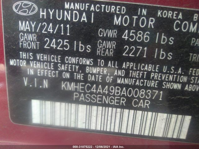 Photo 8 VIN: KMHEC4A49BA008371 - HYUNDAI SONATA 