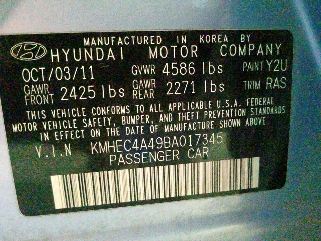 Photo 9 VIN: KMHEC4A49BA017345 - HYUNDAI SONATA HYB 