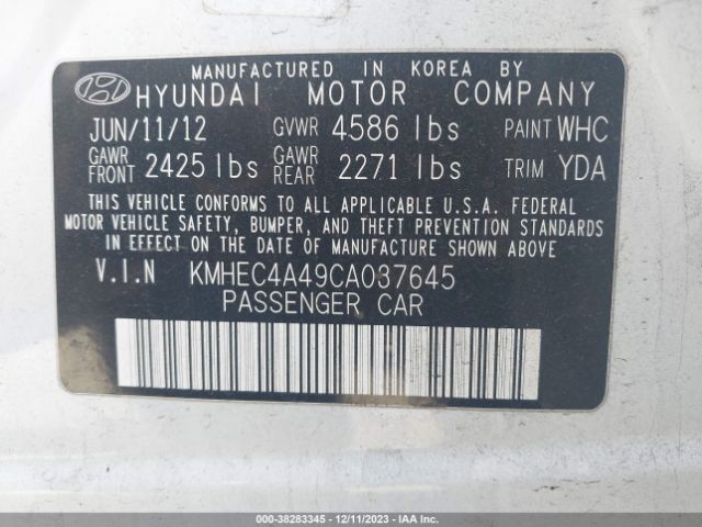 Photo 8 VIN: KMHEC4A49CA037645 - HYUNDAI SONATA HYBRID 