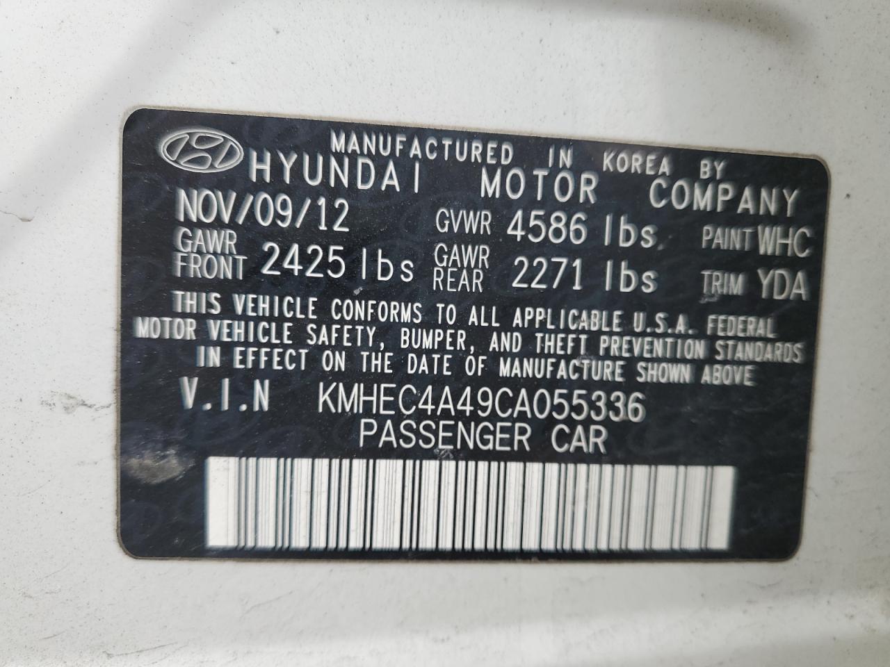 Photo 11 VIN: KMHEC4A49CA055336 - HYUNDAI SONATA 