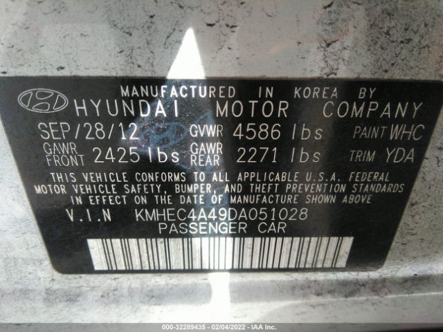 Photo 8 VIN: KMHEC4A49DA051028 - HYUNDAI SONATA HYBRID 