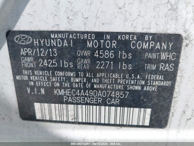 Photo 8 VIN: KMHEC4A49DA074857 - HYUNDAI SONATA HYBRID 