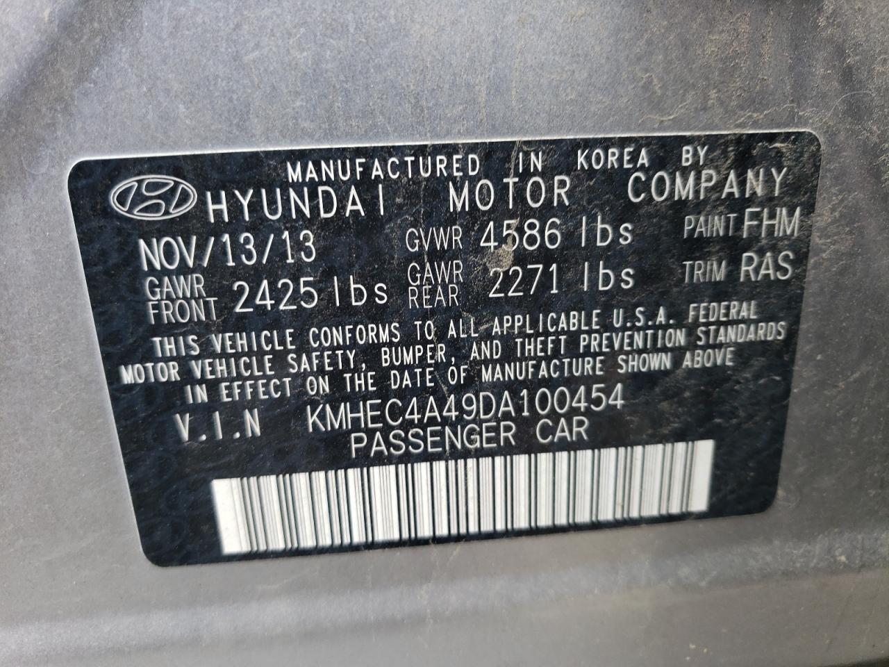 Photo 11 VIN: KMHEC4A49DA100454 - HYUNDAI SONATA 