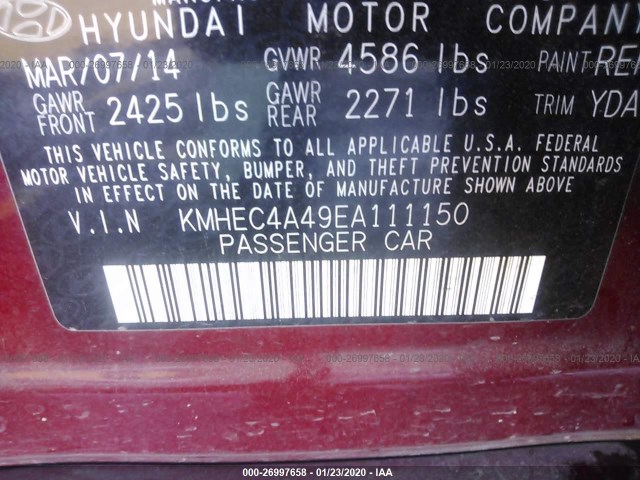 Photo 8 VIN: KMHEC4A49EA111150 - HYUNDAI SONATA HYBRID 