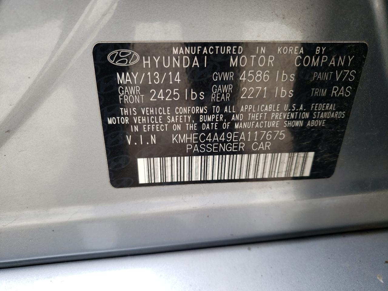 Photo 11 VIN: KMHEC4A49EA117675 - HYUNDAI SONATA 