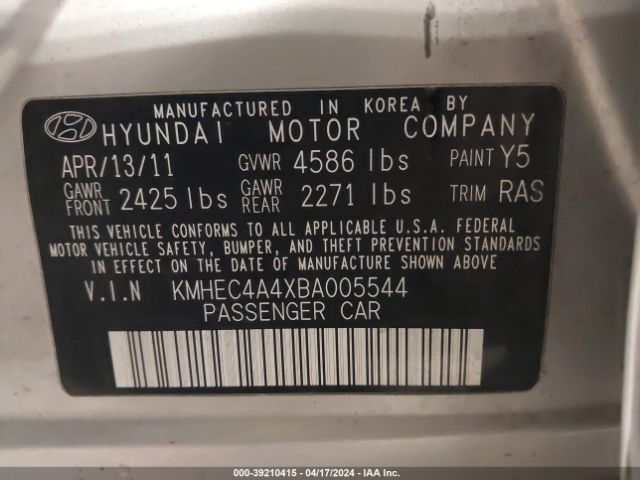 Photo 8 VIN: KMHEC4A4XBA005544 - HYUNDAI SONATA HYBRID 