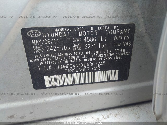 Photo 8 VIN: KMHEC4A4XBA007245 - HYUNDAI SONATA 