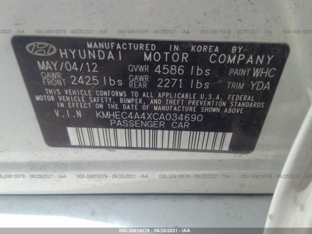 Photo 8 VIN: KMHEC4A4XCA034690 - HYUNDAI SONATA 