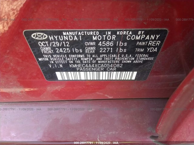 Photo 8 VIN: KMHEC4A4XCA054082 - HYUNDAI SONATA 