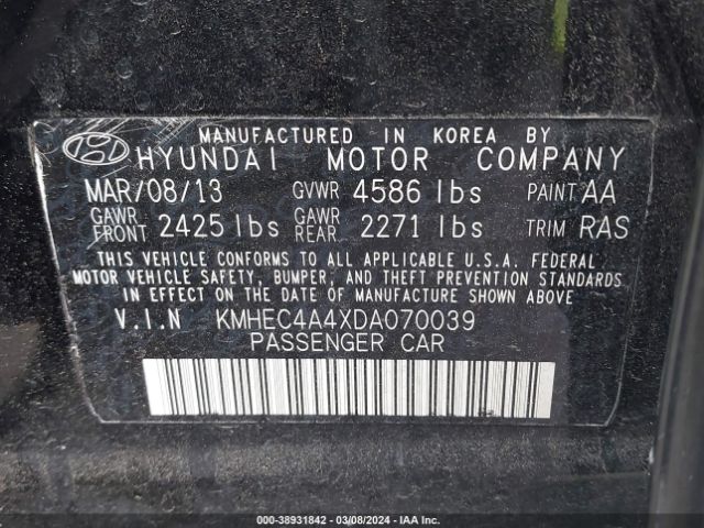 Photo 8 VIN: KMHEC4A4XDA070039 - HYUNDAI SONATA HYBRID 