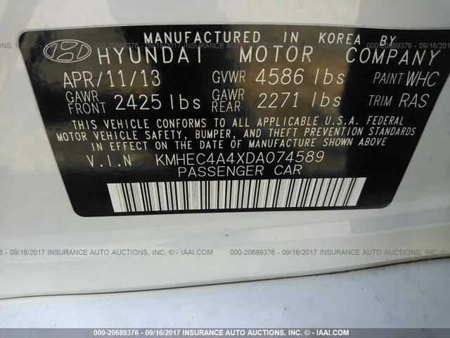 Photo 8 VIN: KMHEC4A4XDA074589 - HYUNDAI SONATA HYBRID 