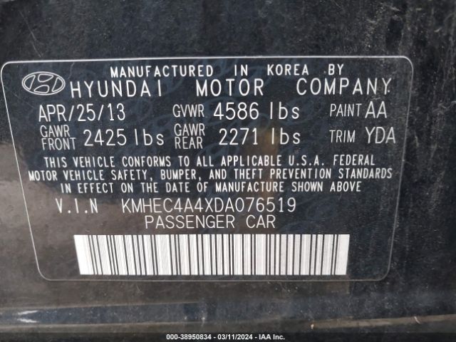 Photo 8 VIN: KMHEC4A4XDA076519 - HYUNDAI SONATA HYBRID 