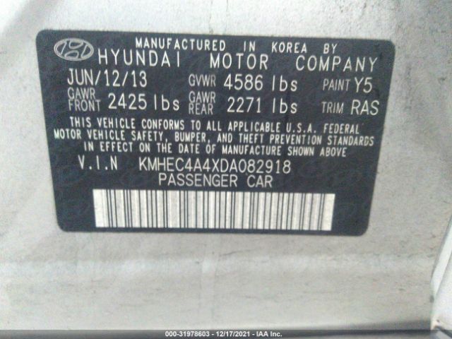 Photo 8 VIN: KMHEC4A4XDA082918 - HYUNDAI SONATA HYBRID 