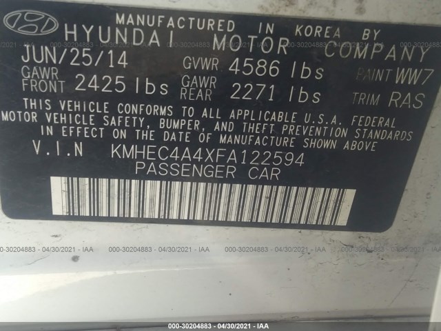 Photo 8 VIN: KMHEC4A4XFA122594 - HYUNDAI SONATA HYBRID 