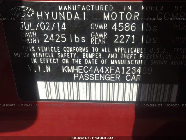 Photo 8 VIN: KMHEC4A4XFA123499 - HYUNDAI SONATA HYBRID 