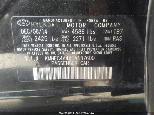 Photo 8 VIN: KMHEC4A4XFA137600 - HYUNDAI SONATA HYBRID 