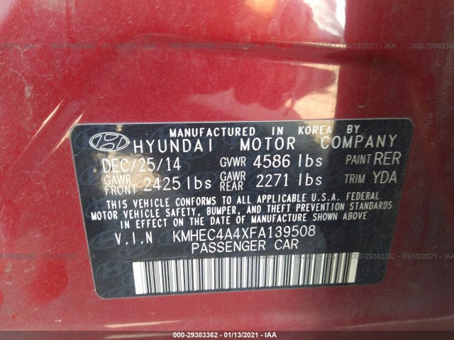 Photo 8 VIN: KMHEC4A4XFA139508 - HYUNDAI SONATA HYBRID 