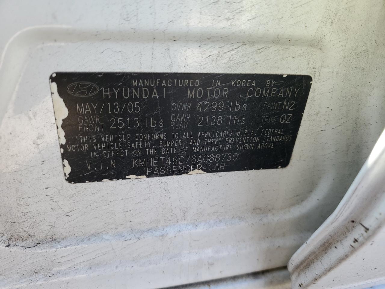 Photo 11 VIN: KMHET46C76A088730 - HYUNDAI SONATA 