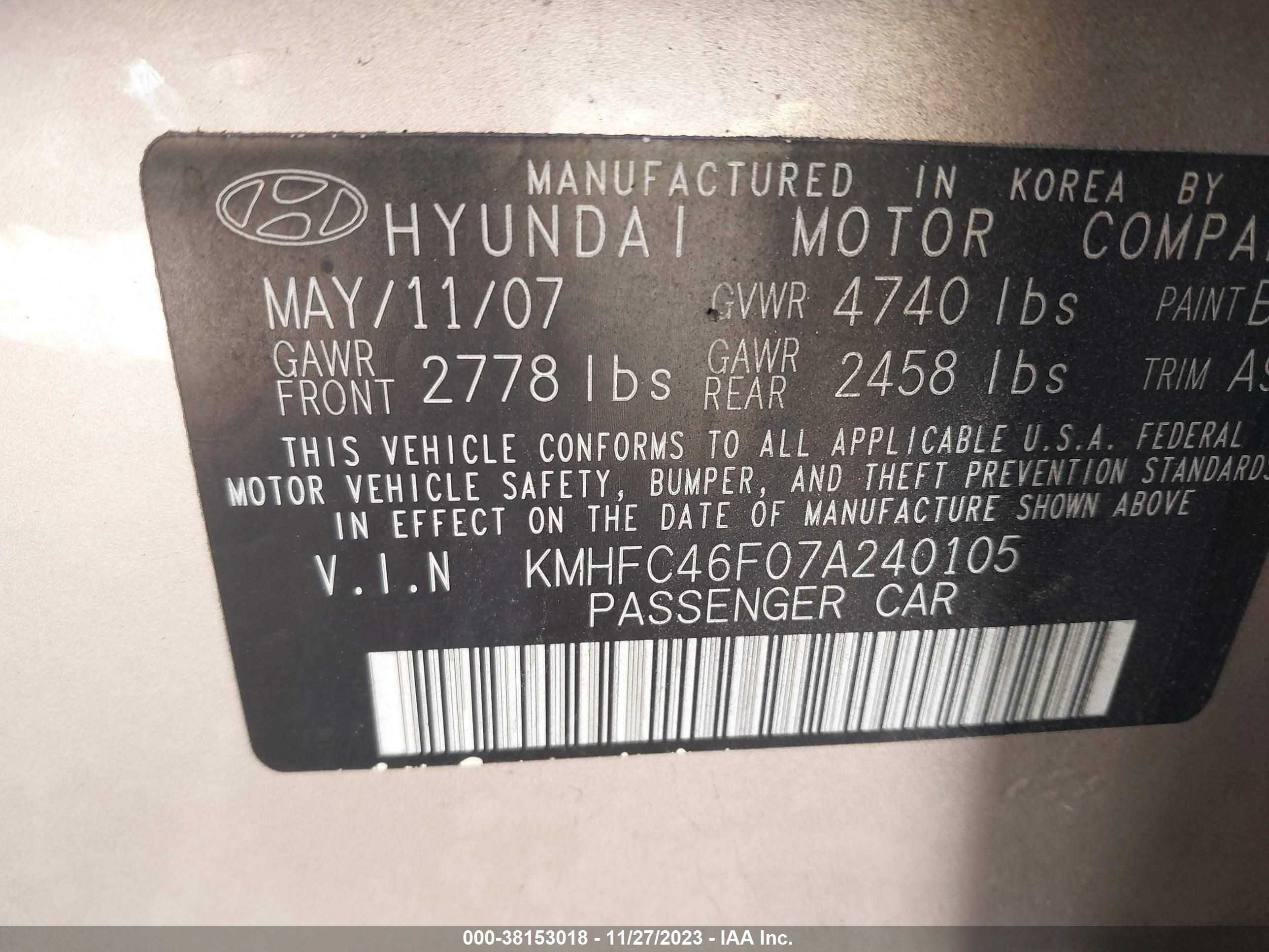 Photo 8 VIN: KMHFC46F07A240105 - HYUNDAI AZERA 