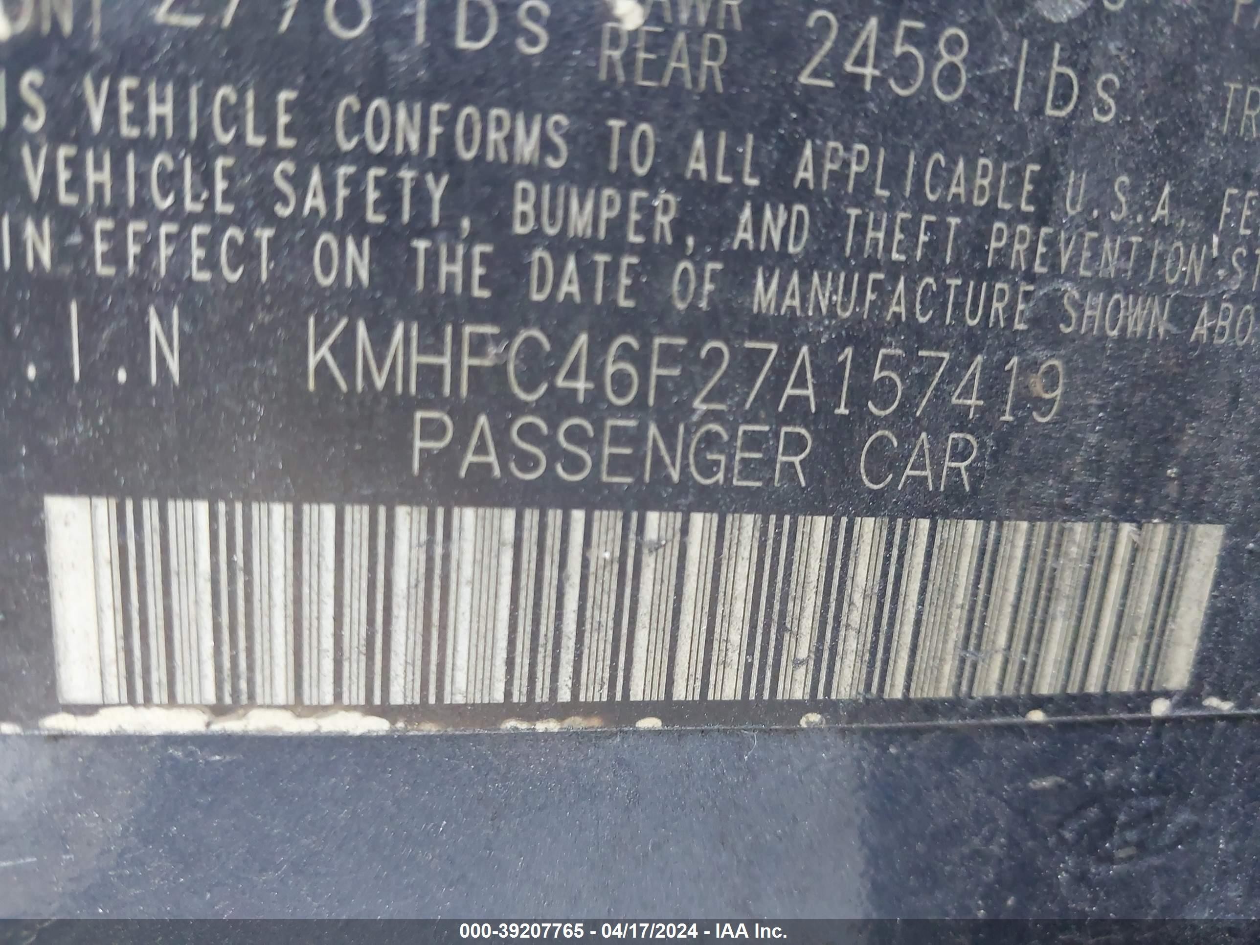 Photo 8 VIN: KMHFC46F27A157419 - HYUNDAI AZERA 