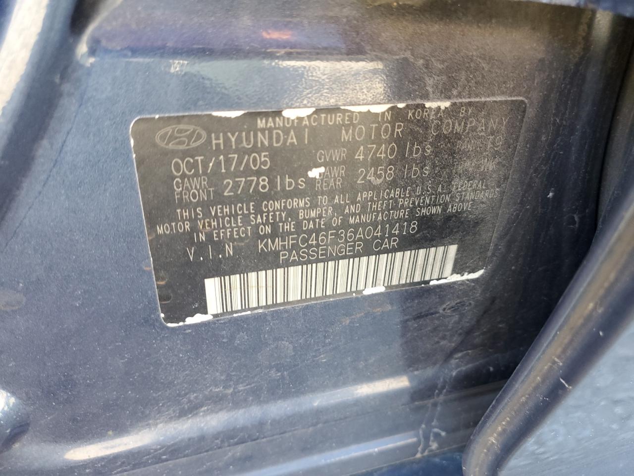 Photo 11 VIN: KMHFC46F36A041418 - HYUNDAI AZERA 