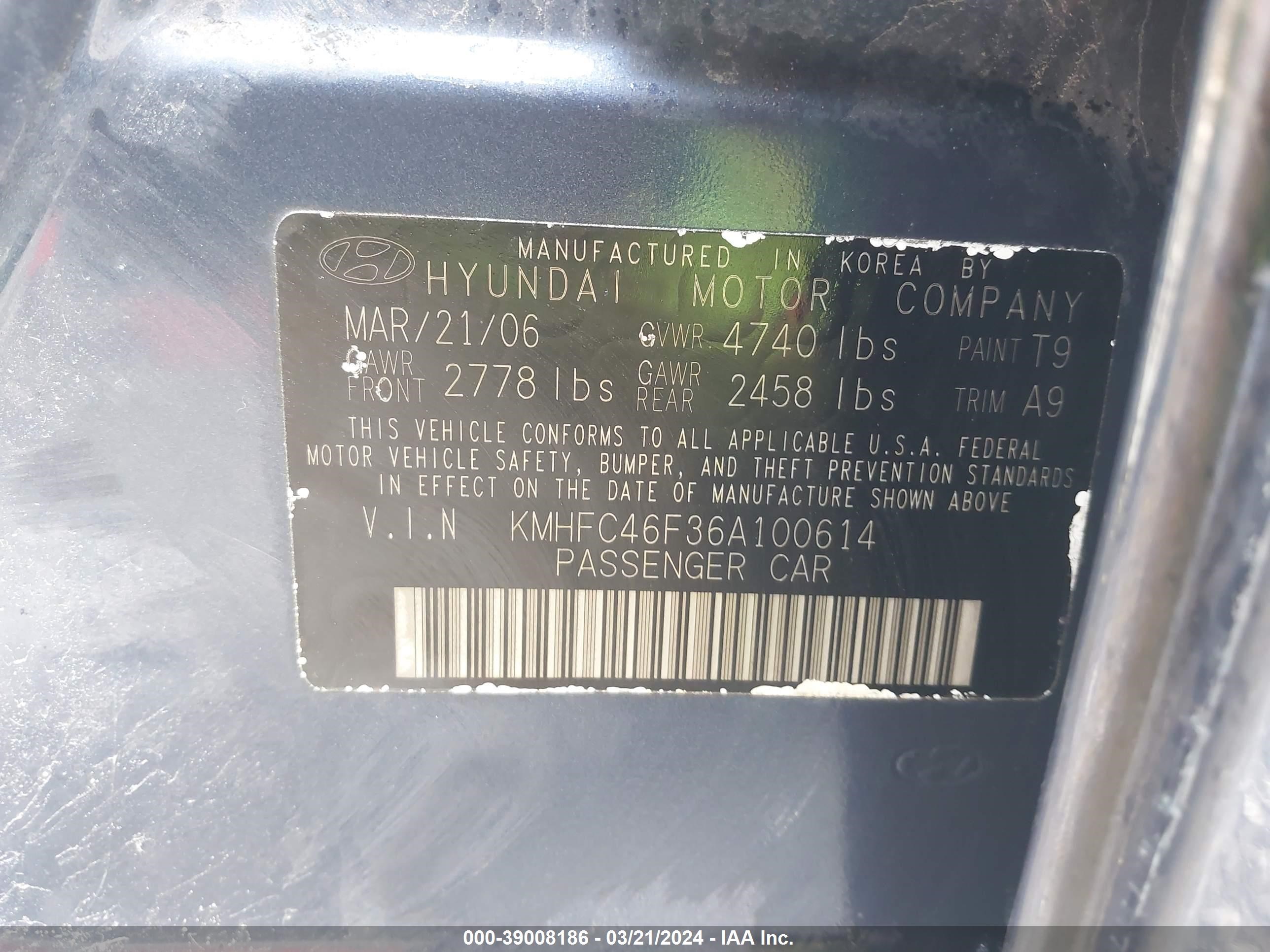 Photo 8 VIN: KMHFC46F36A100614 - HYUNDAI AZERA 