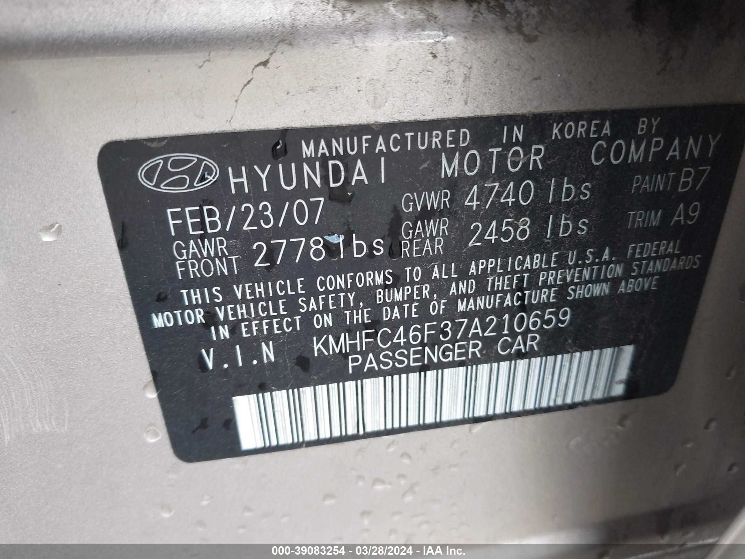 Photo 8 VIN: KMHFC46F37A210659 - HYUNDAI AZERA 