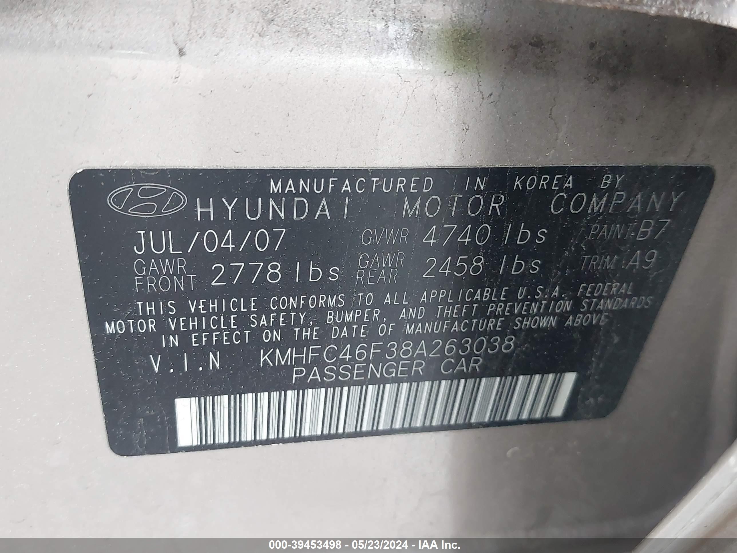 Photo 8 VIN: KMHFC46F38A263038 - HYUNDAI AZERA 