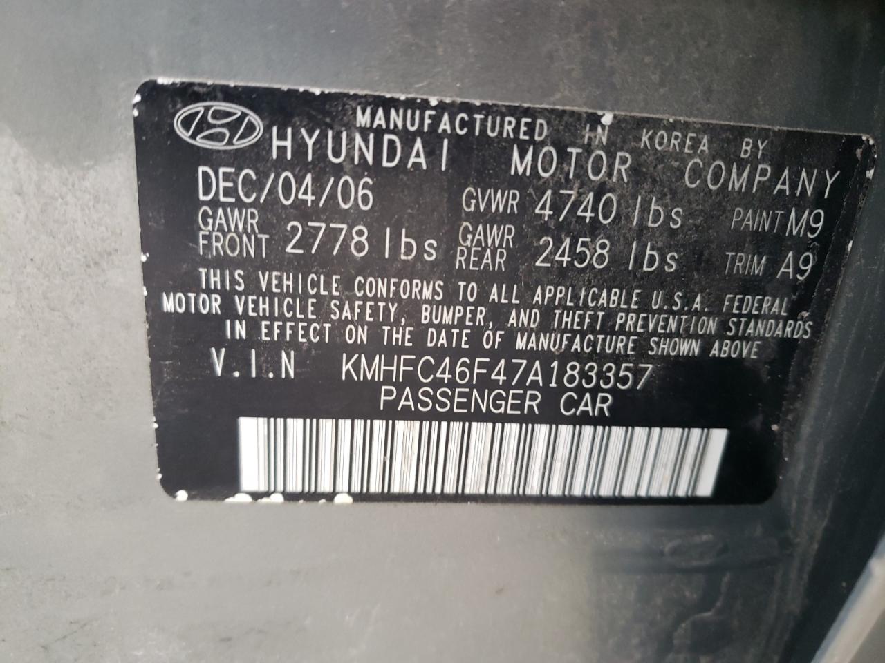 Photo 11 VIN: KMHFC46F47A183357 - HYUNDAI AZERA 