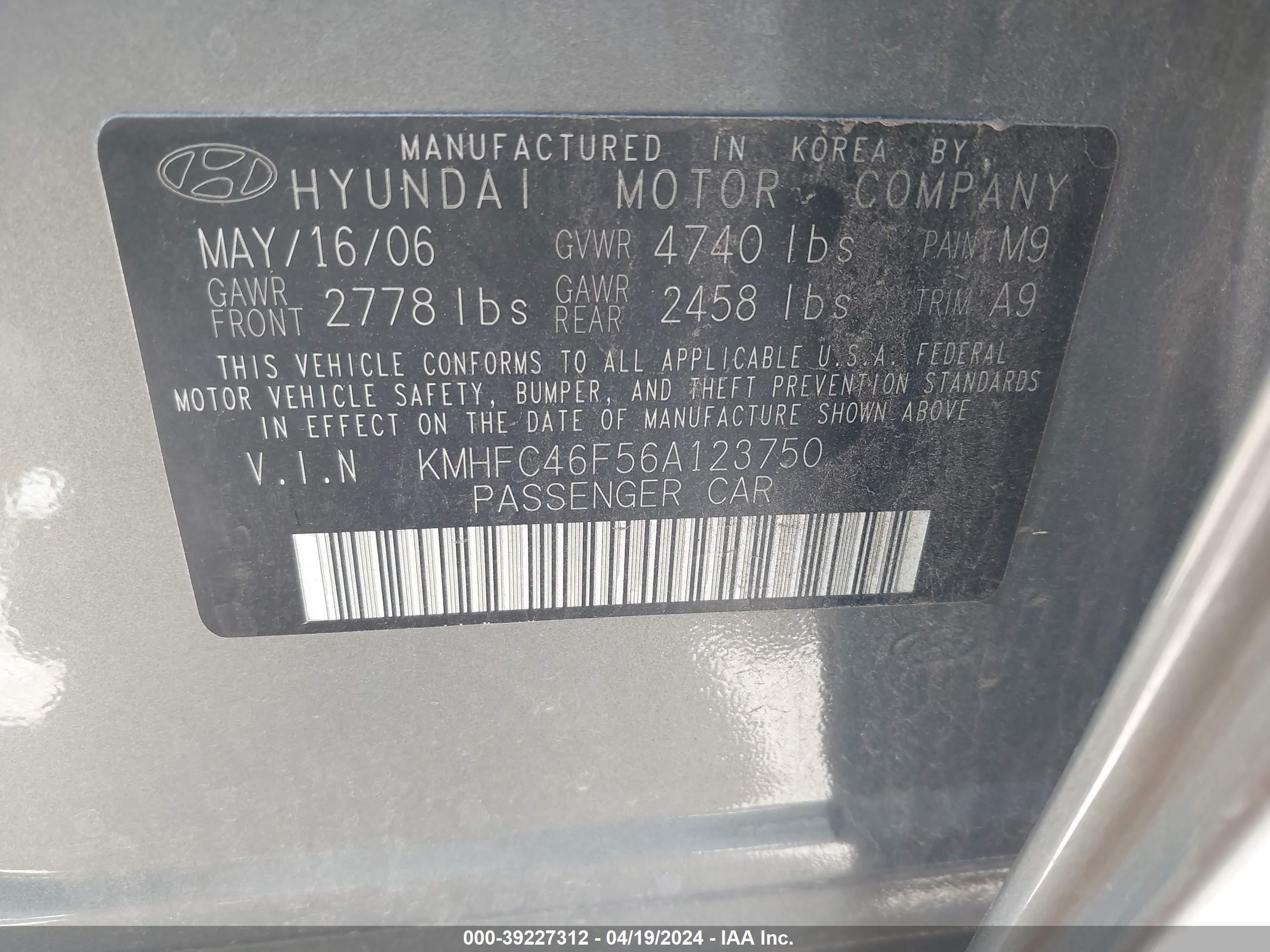 Photo 7 VIN: KMHFC46F56A123750 - HYUNDAI AZERA 