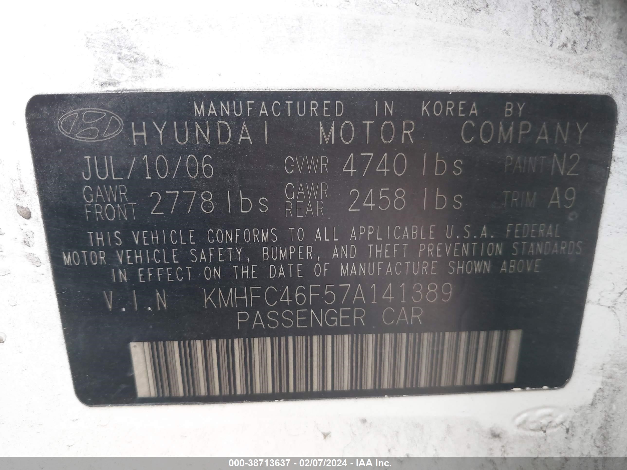 Photo 8 VIN: KMHFC46F57A141389 - HYUNDAI AZERA 