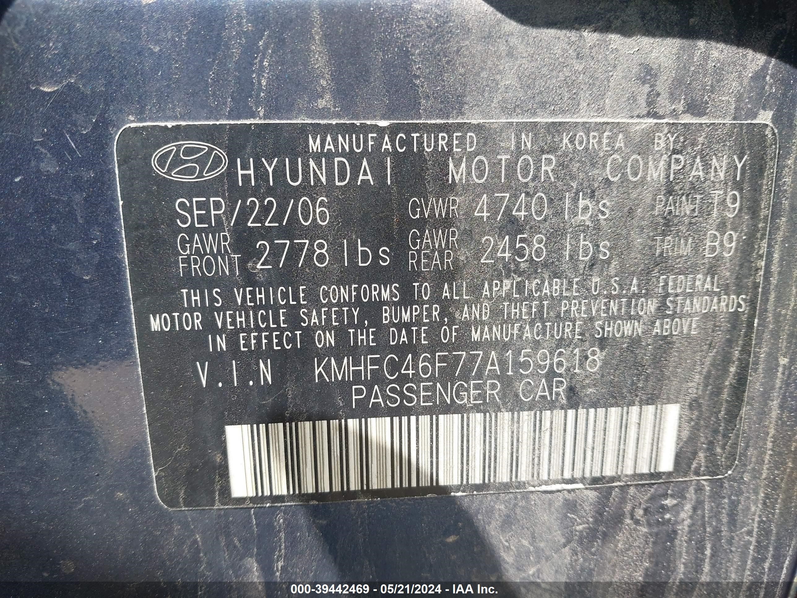 Photo 8 VIN: KMHFC46F77A159618 - HYUNDAI AZERA 