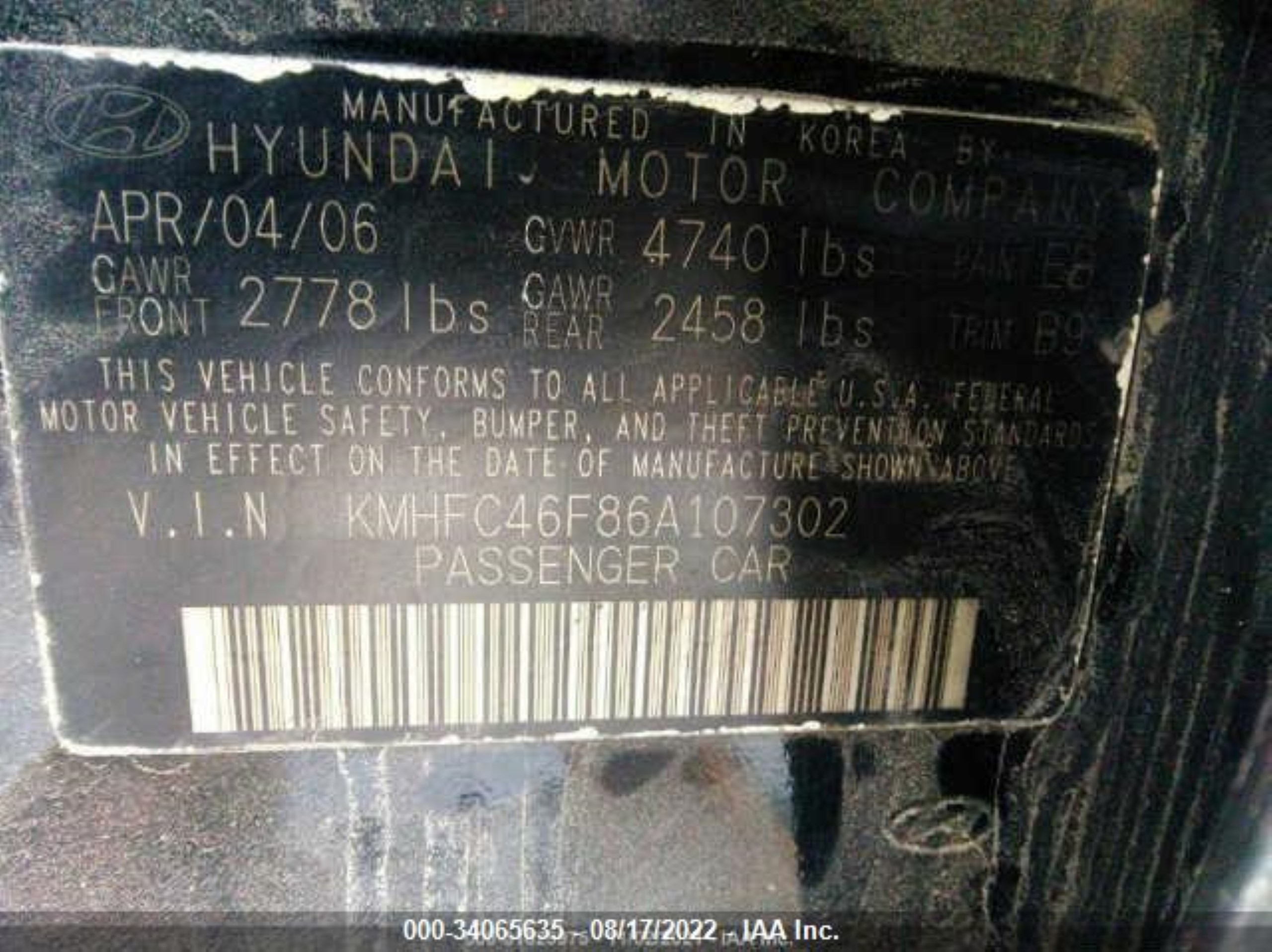 Photo 8 VIN: KMHFC46F86A107302 - HYUNDAI AZERA 