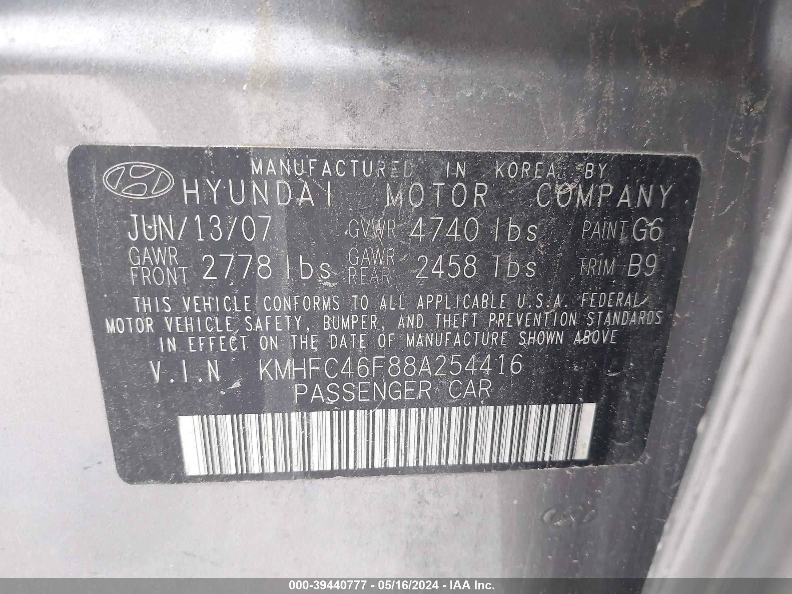 Photo 8 VIN: KMHFC46F88A254416 - HYUNDAI AZERA 