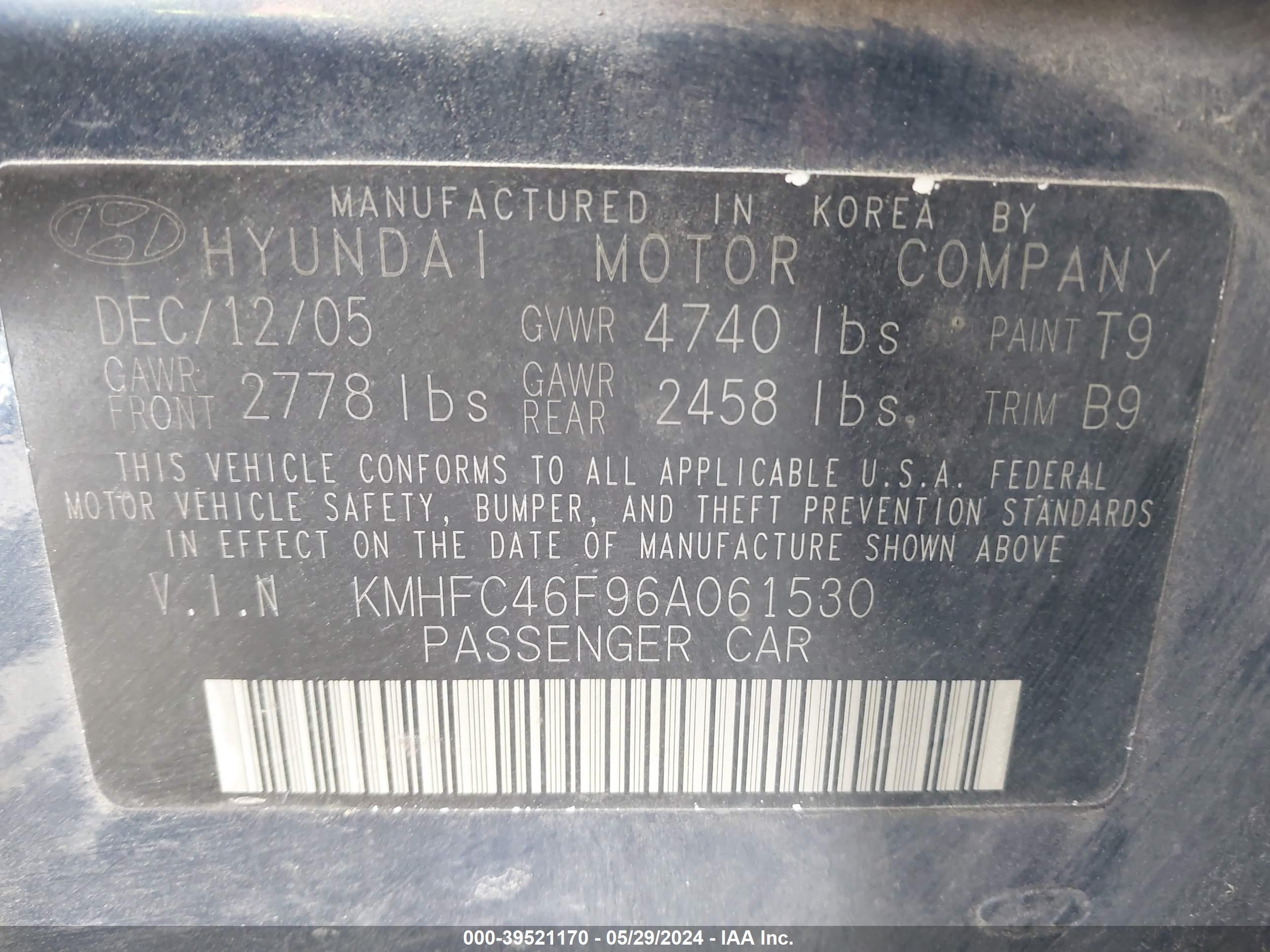 Photo 8 VIN: KMHFC46F96A061530 - HYUNDAI AZERA 