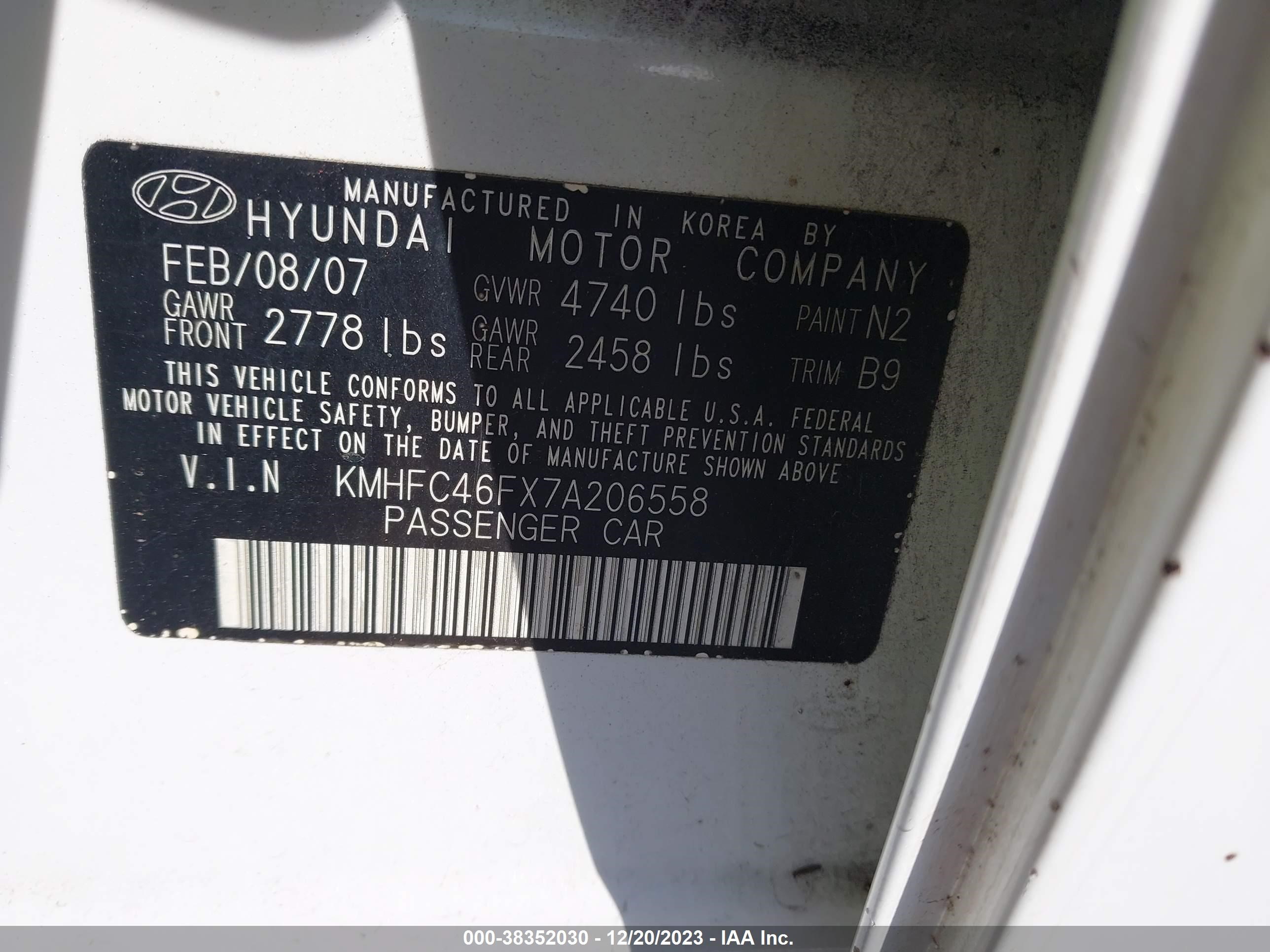 Photo 8 VIN: KMHFC46FX7A206558 - HYUNDAI AZERA 