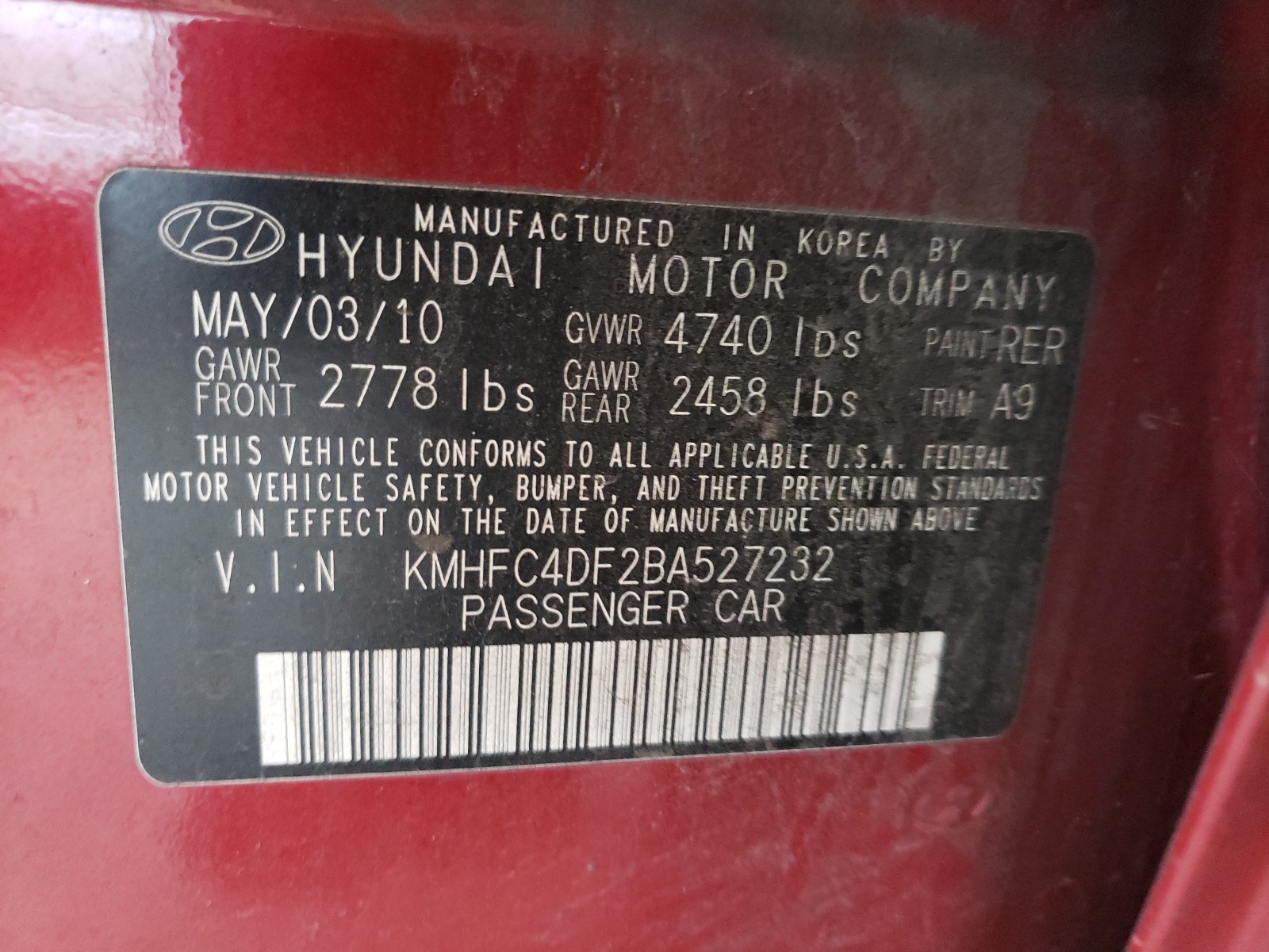 Photo 9 VIN: KMHFC4DF2BA527232 - HYUNDAI AZERA GLS 