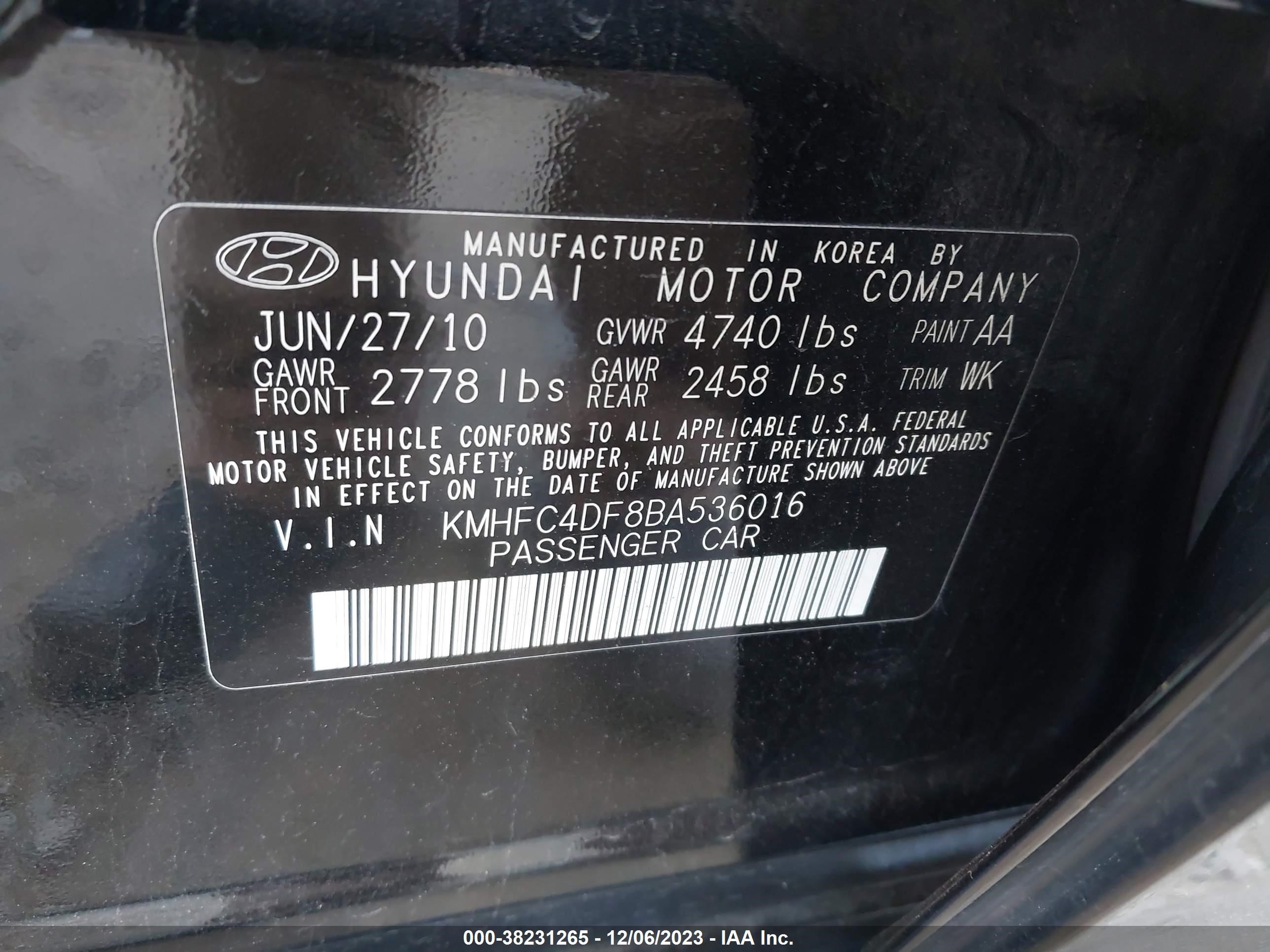 Photo 8 VIN: KMHFC4DF8BA536016 - HYUNDAI AZERA 