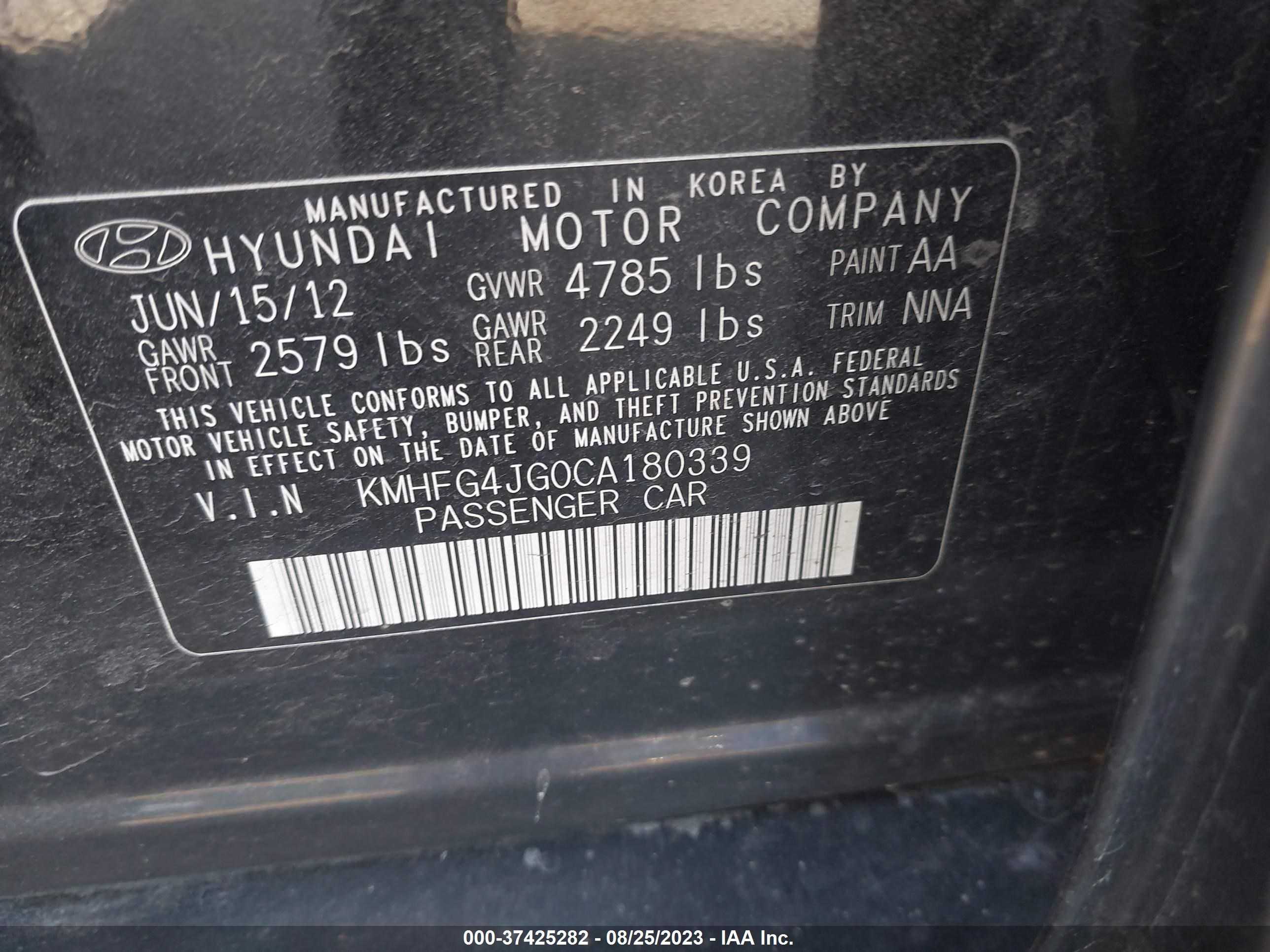 Photo 8 VIN: KMHFG4JG0CA180339 - HYUNDAI AZERA 