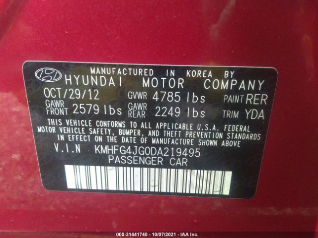 Photo 8 VIN: KMHFG4JG0DA219495 - HYUNDAI AZERA 