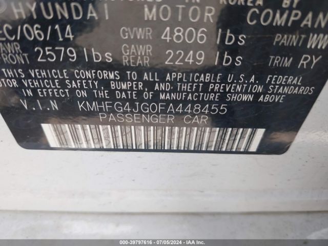 Photo 8 VIN: KMHFG4JG0FA448455 - HYUNDAI AZERA 