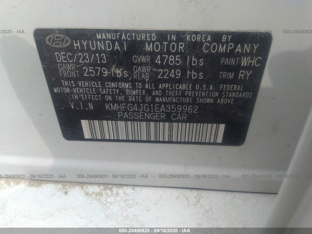 Photo 8 VIN: KMHFG4JG1EA359962 - HYUNDAI AZERA 