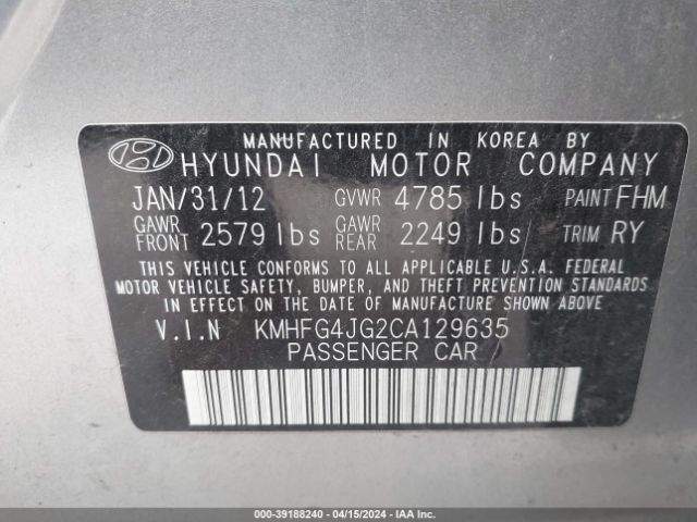 Photo 8 VIN: KMHFG4JG2CA129635 - HYUNDAI AZERA 