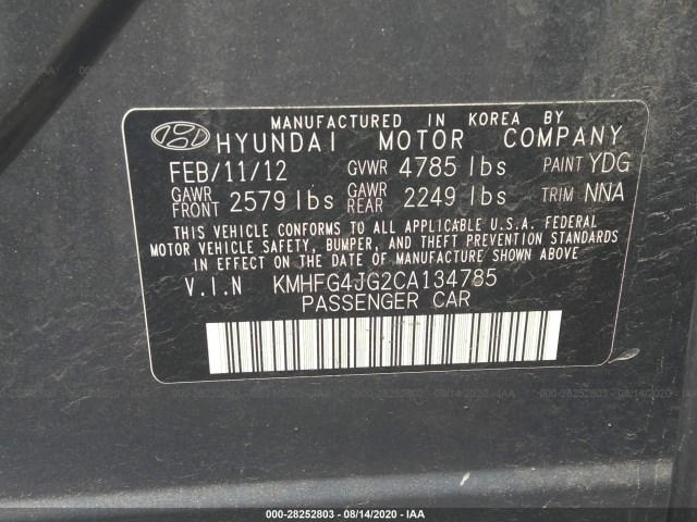 Photo 8 VIN: KMHFG4JG2CA134785 - HYUNDAI AZERA 