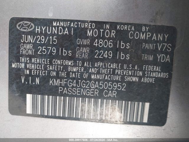 Photo 8 VIN: KMHFG4JG2GA505952 - HYUNDAI AZERA 