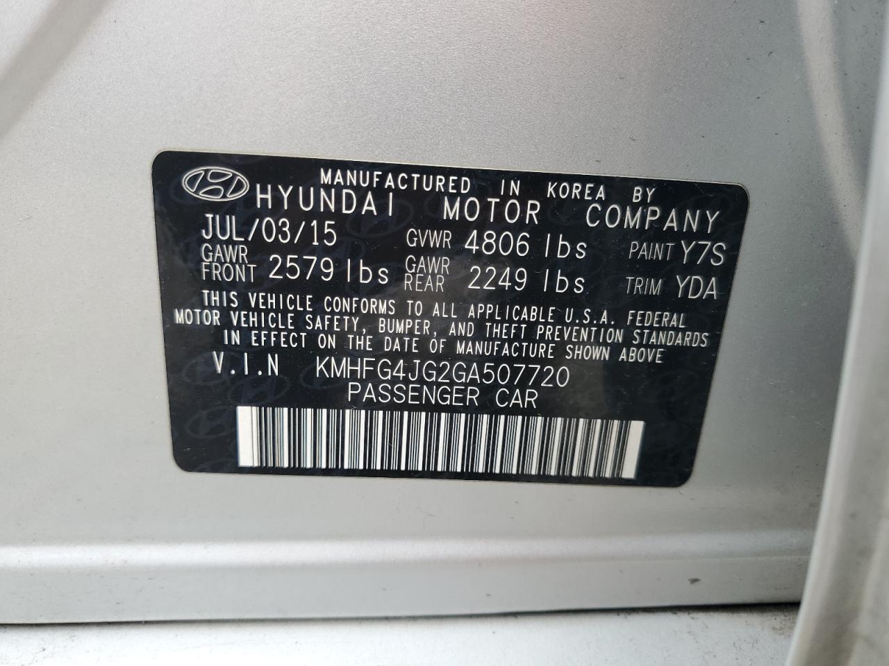 Photo 11 VIN: KMHFG4JG2GA507720 - HYUNDAI AZERA 